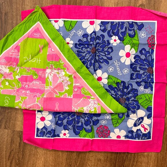 Lilly Pulitzer Breast Cancer Awareness Scarf/ Bandana  - Ford  Bundle 21" - Picture 5 of 12
